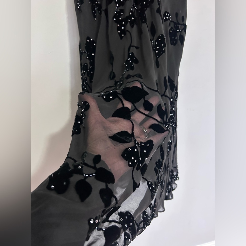 XSCAPE Black Velvet Burnout Silk Beaded Maxi Skirt 16 Formal Evening Wedding - Picture 12 of 15